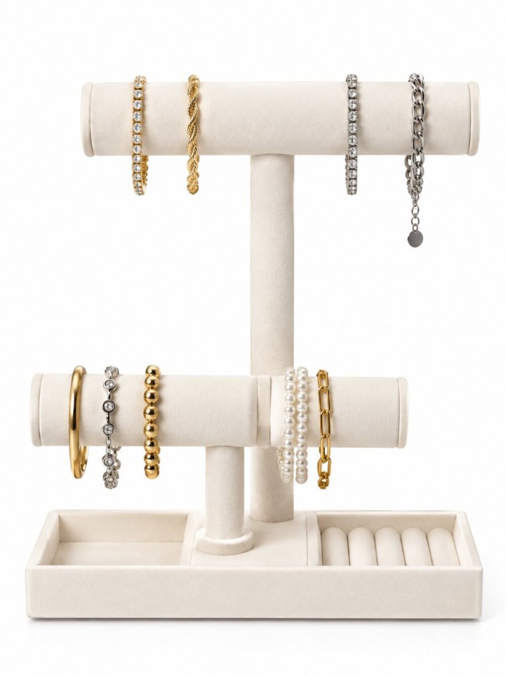 Coward 2 Tier Jewelry Organizer Stand Necklace Bracelet Holder Beige Velvet